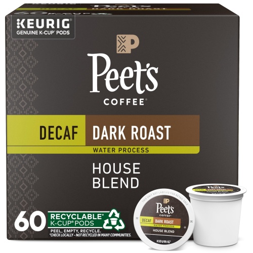 Peet's Coffee, Dark Roast Decaffeinated Coffee K-Cup Pods for Keurig Brewers - Decaf House Blend , 10 count (Pack of 6) - Image 1