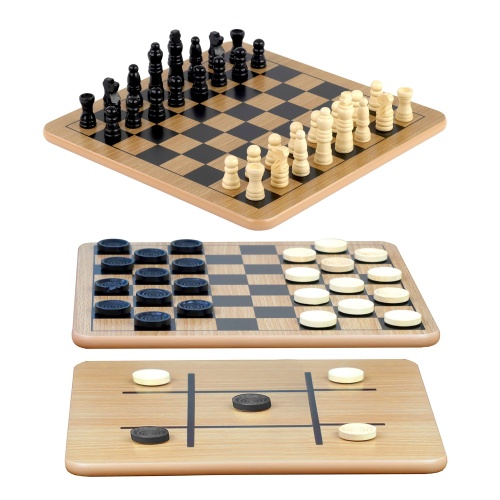 Regal Games - Reversible Wooden Board for Chess, Checkers & Tic-Tac-Toe - 24 Interlocking Wooden Checkers and 32 Standard Chess Pieces - for Age 8 to Adult for Family Fun - Image 1