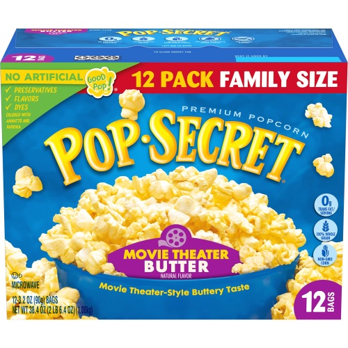 Pop Secret Microwave Popcorn, Movie Theater Butter, Flavor, 3 Oz Sharing Bags, 12 Ct - Image 1