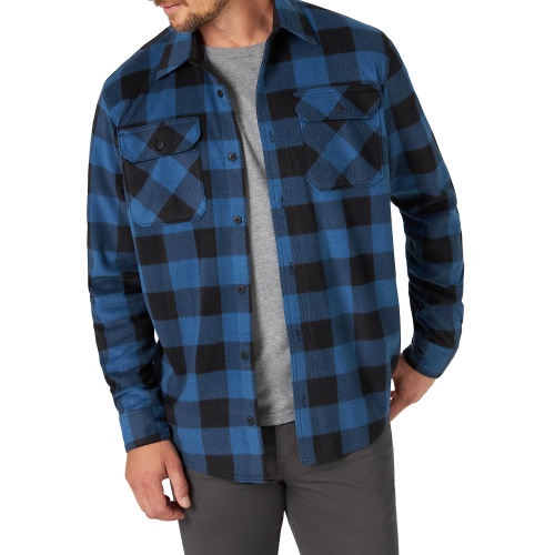 Wrangler Authentics Men's Long Sleeve Heavyweight Fleece Shirt Blue Buffalo Plaid Large - Image 1