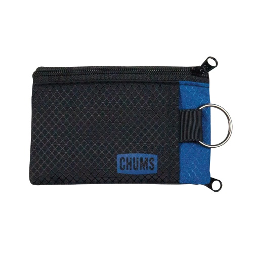 Chums Surfshorts Wallet - Lightweight Zippered Minimalist Wallet with Clear ID Window - Water Resistant with Key Ring (Black/Blue),One-size,18401127 - Image 1